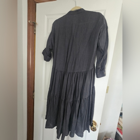 100% LINEN Elegant Gray Women's Dress - Picture 8 of 12